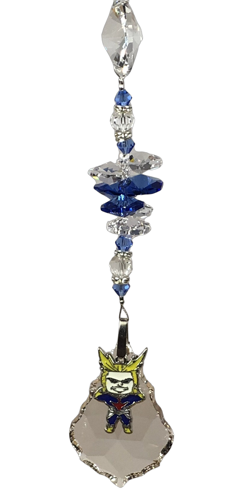 My Hero All Might- crystal suncatcher, decorated with 50mm starburst crystal and Lapis lazuli gemstone.