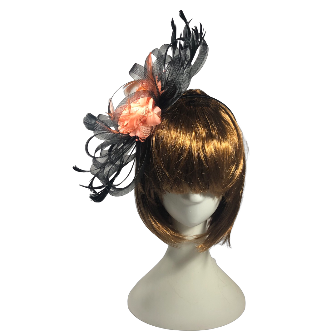 Stunning Peach & Black Stacey fascinator.  FS002