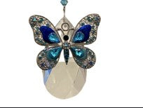 Load image into Gallery viewer, Deluxe Blue Butterfly Crystal Suncatcher decorated with turquoise gemstones CH341
