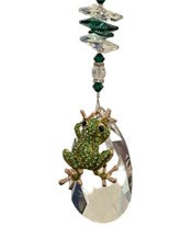 Load image into Gallery viewer, Deluxe Frog Crystal Suncatcher decorated with Malachite gemstones CH358
