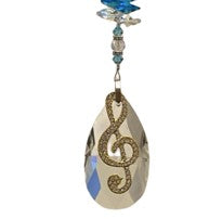 Load image into Gallery viewer, Deluxe Music Note Crystal Suncatcher decorated with turquoise gemstones CH347
