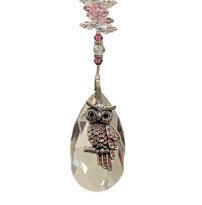 Load image into Gallery viewer, Deluxe Owl Crystal Suncatcher decorated with rose quartz gemstones CH349
