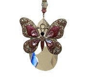 Load image into Gallery viewer, Deluxe Pink Butterfly Crystal Suncatcher decorated with rose quartz gemstones CH340

