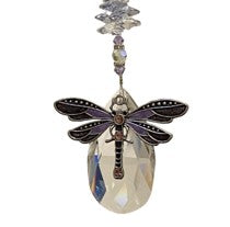 Load image into Gallery viewer, Deluxe Purple Dragonfly Crystal Suncatcher decorated with amethyst gemstones CH353
