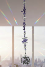 Load image into Gallery viewer, Dragon Crystal Suncatcher decorated with amethyst gemstones CH21

