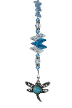 Load image into Gallery viewer, Dragonfly Crystal Suncatcher decorated with Aquamarine gemstones CH55
