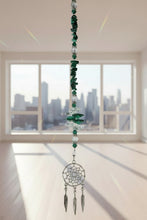 Load image into Gallery viewer, Dreamcatcher Crystal Suncatcher decorated with malachite gemstones CH49
