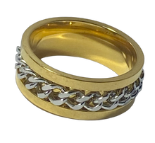Load image into Gallery viewer, Fidget ring - Gold and silver chain ring spinner. Sizes 5, 6, 7, 8, 9, 10, 11, 12, 13, 14. FR110
