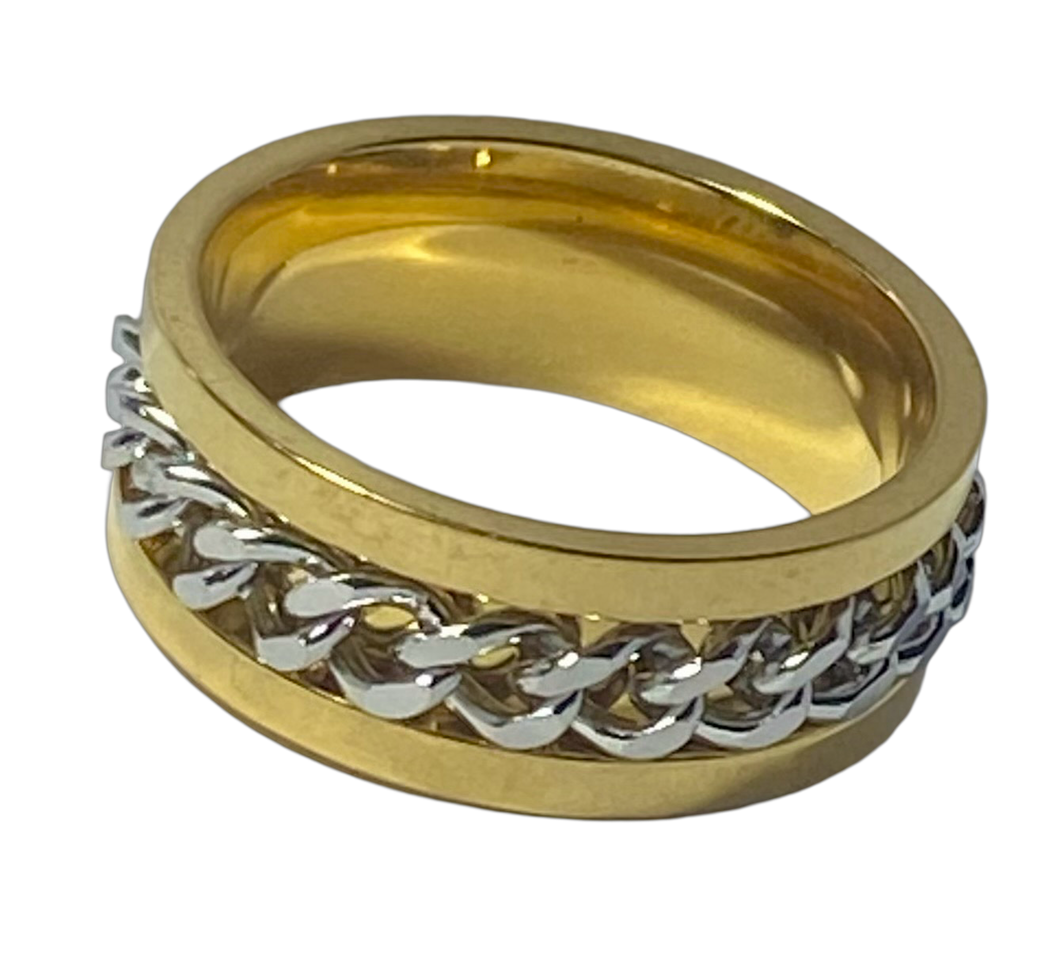 Fidget ring - Gold and silver chain ring spinner. Sizes 5, 6, 7, 8, 9, 10, 11, 12, 13, 14. FR110