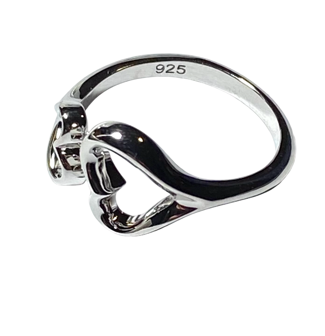 Sterling Silver - 2 Hearts ring. Sizes 5, 6, 7, 8, 9, 10. AS40