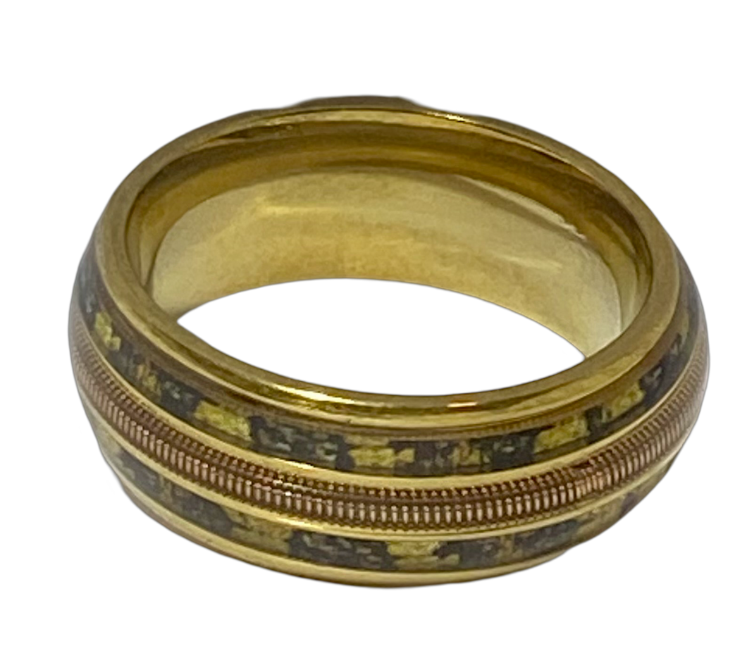 Stainless Steel - Gold pattern ring.  Sizes  7, 8, 10, 11, 12, 13  RW232