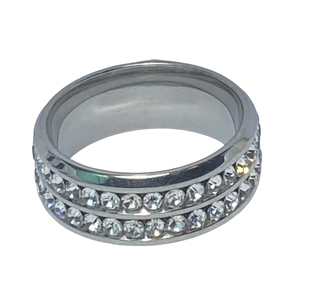 Stainless Steel - Silver sparkle ring.  Sizes  5.5, 7, 8, 9, 10, 11, 12.5, 14. RW236
