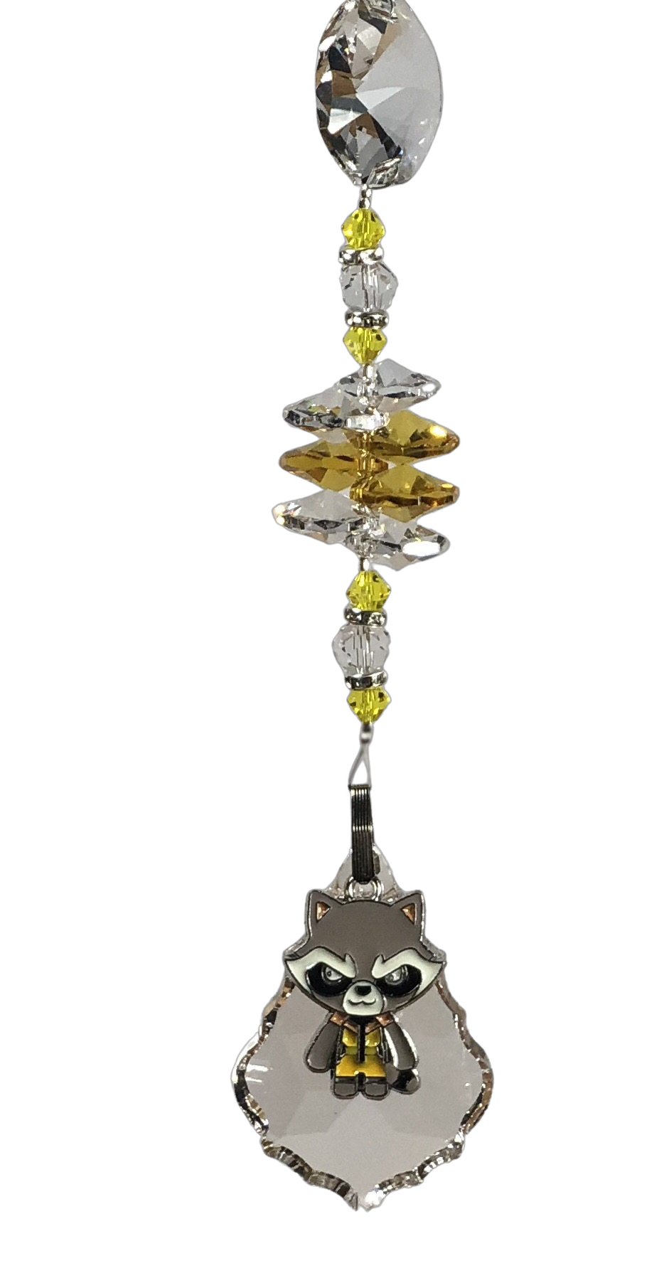 Guardians on the Galaxy - Rocket crystal suncatcher, decorated with 50mm Starburst crystal and citrine gemstone.