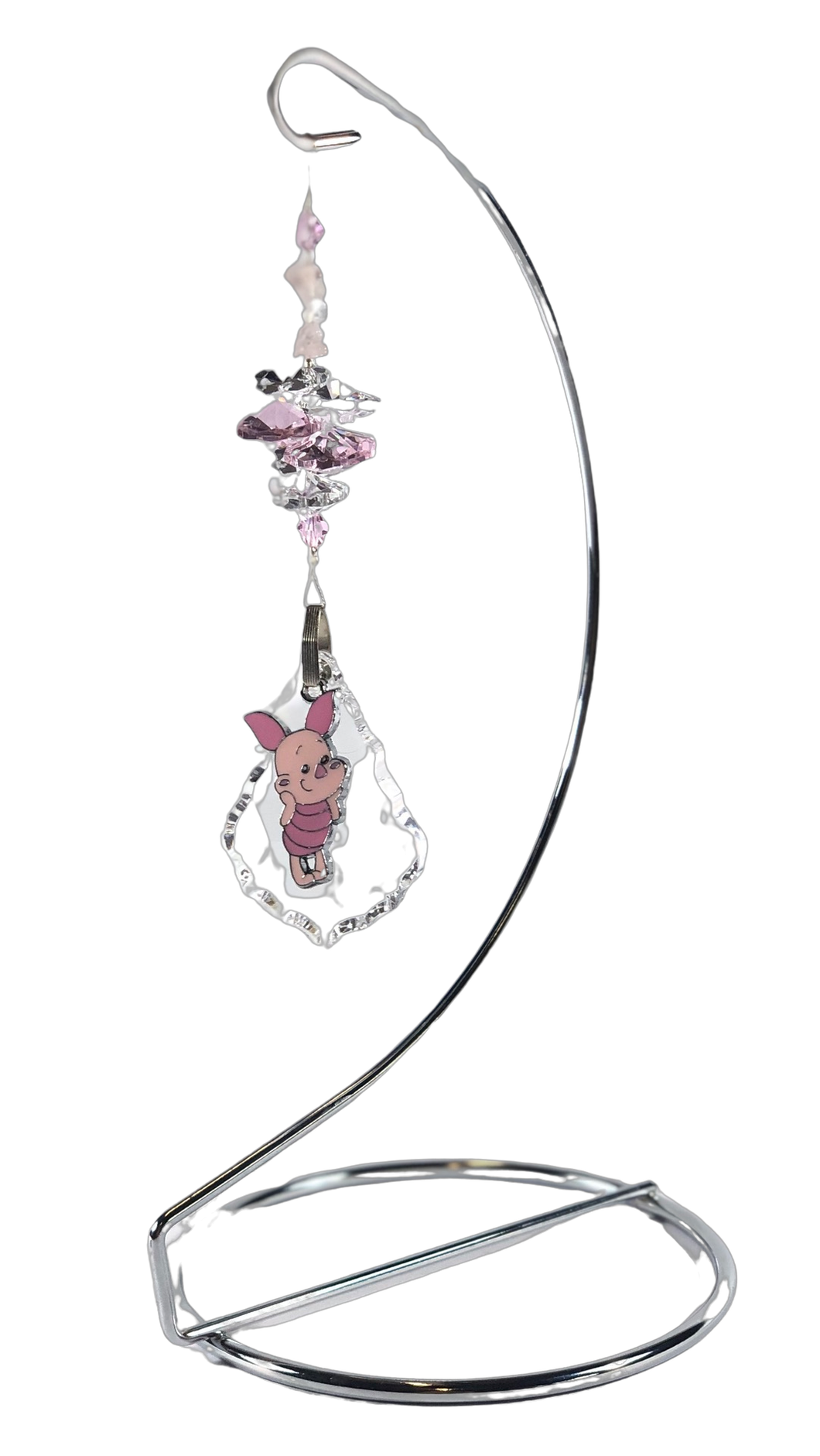Winnie The Pooh - Piglet crystal suncatcher is decorated with rose quartz gemstones and come on this amazing stand.