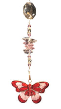 Load image into Gallery viewer, Butterfly - Red and pink Suncatcher decorated with crystals and rose quartz gemstones
