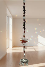 Load image into Gallery viewer, Elephant Crystal Suncatcher decorated with garnet gemstones CH28
