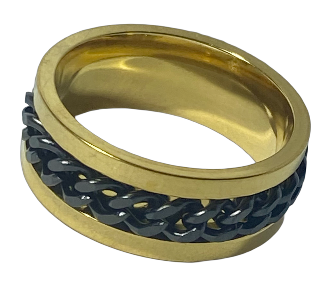 Fidget ring - Gold and black chain ring spinner. Sizes 5, 6, 7, 8, 9, 10, 11, 12, 13, 14. FR111