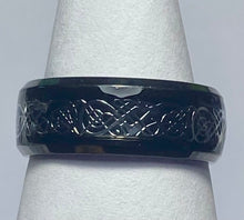 Load image into Gallery viewer, Stainless Steel - Black with silver pattern ring.  Sizes  5, 6, 7, 8, 9, 10, 11, 12, 13, 14. RW240
