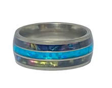 Load image into Gallery viewer, Stainless Steel -Silver with blue &amp; purple shell  size 6, 7, 8, 9, 10, 11, 12, 13 RW212
