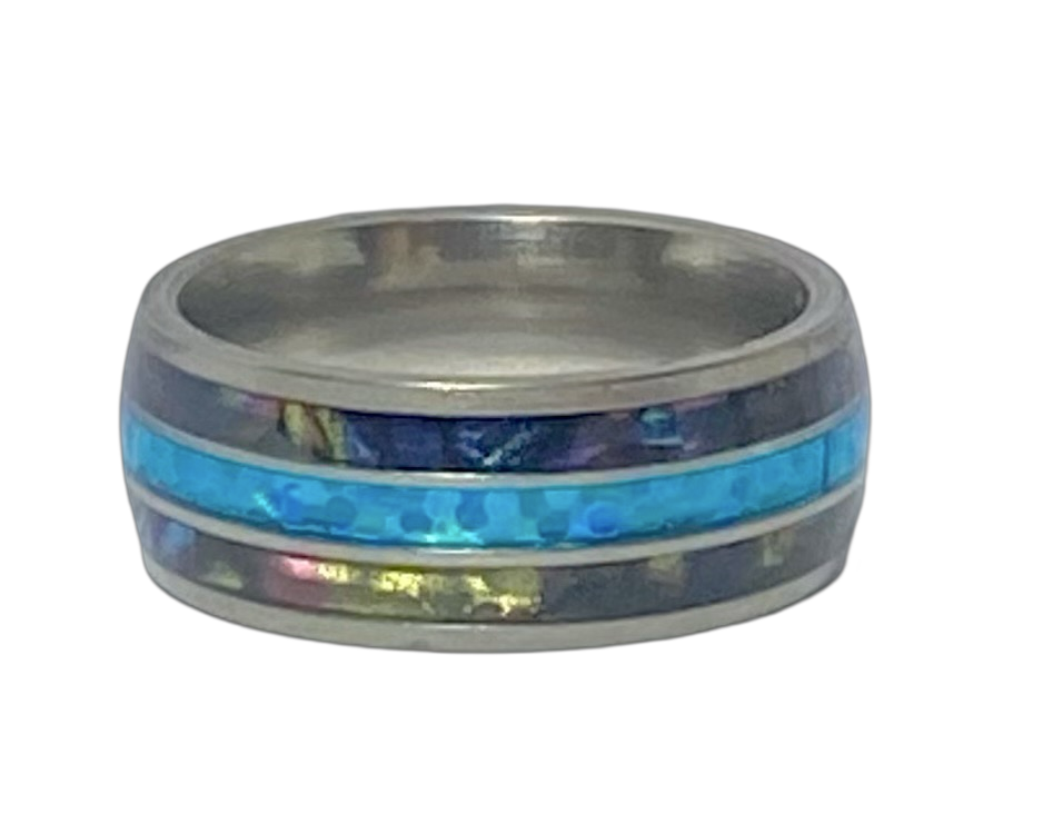 Stainless Steel -Silver with blue & purple shell  size 6, 7, 8, 9, 10, 11, 12, 13 RW212