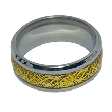 Load image into Gallery viewer, Stainless Steel - Silver with gold pattern ring.  Sizes  5, 6, 7, 8, 9, 10, 11, 12, 13, 14. RW250
