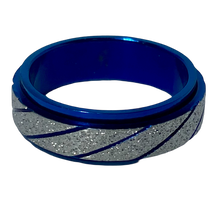 Load image into Gallery viewer, Fidget ring - Blue and silver glitter spinner. Sizes 6, 7, 8, 9, 10, 11, 12. FR119
