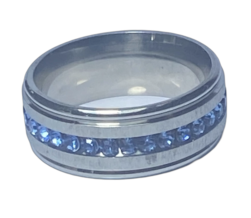 Stainless Steel -Silver with blue sparkle size 6, 7, 8, 9, 10, 11, 13, 14 RW204