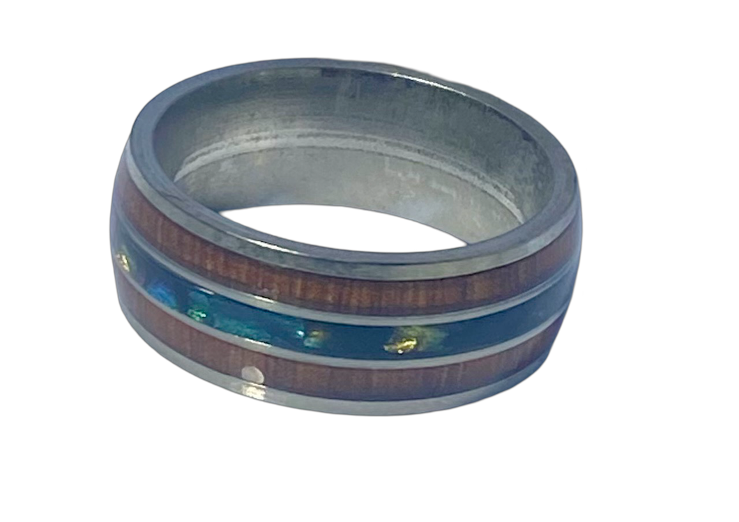 Stainless Steel -Silver with wood and shell  size 6, 7, 8, 9, 10, 11, 12, 13  RW206