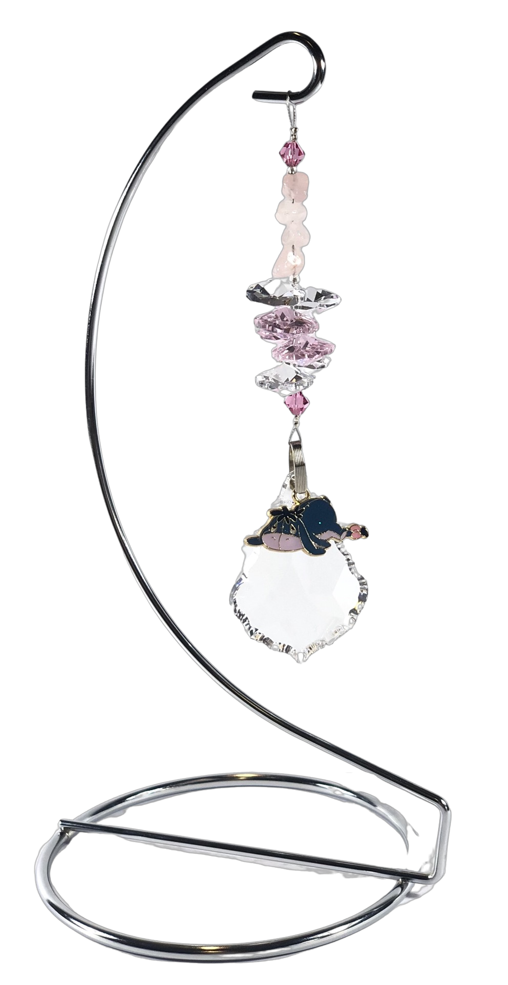Winnie The Pooh - Eeyore crystal suncatcher is decorated with rose quartz gemstones and come on this amazing stand.
