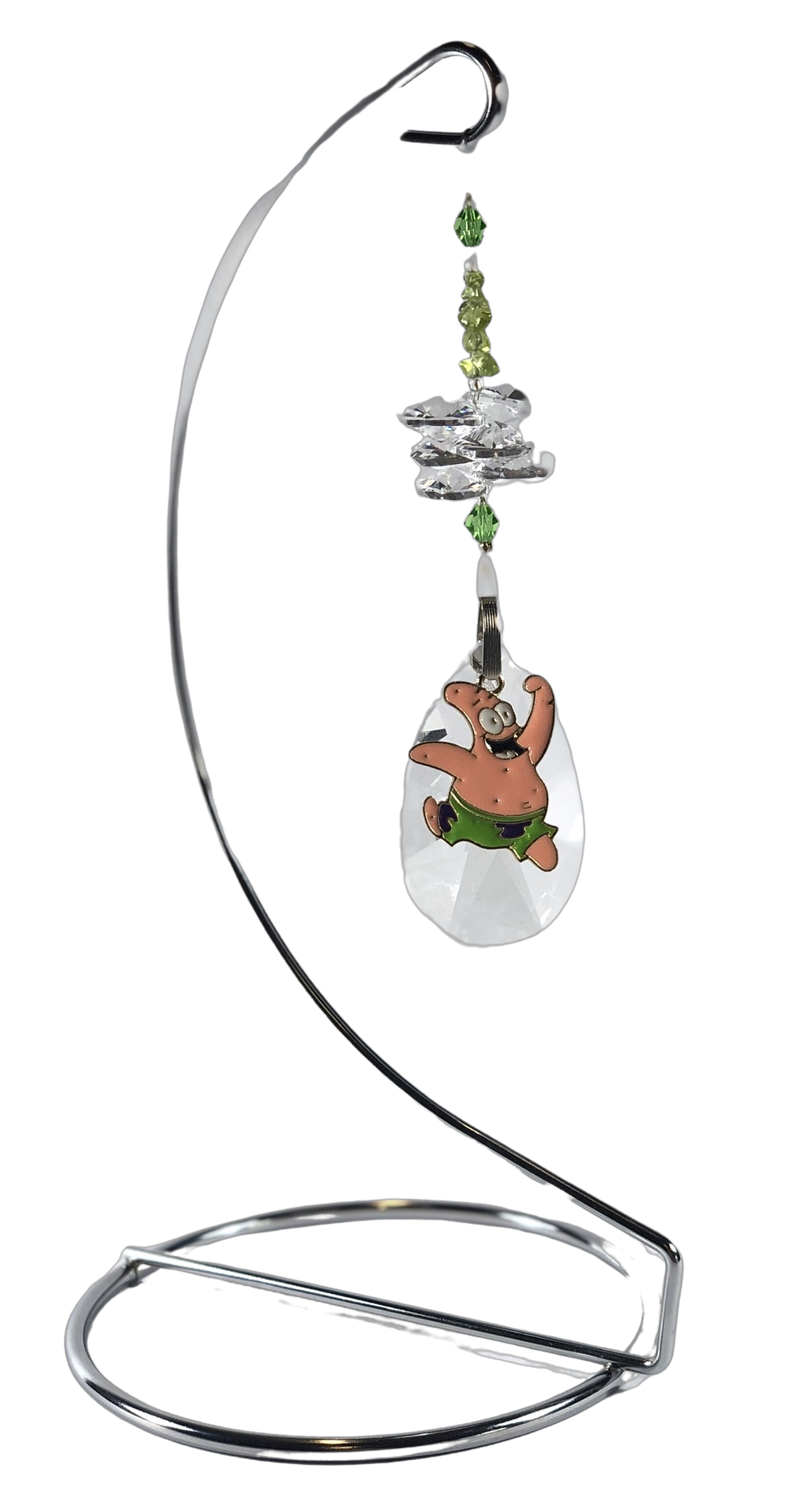 Sponge Bob - Patrick crystal suncatcher is decorated with peridot gemstones and come on this amazing stand.