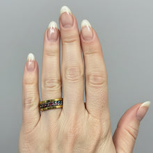 Load image into Gallery viewer, Fidget ring - Gold and rainbow chain ring spinner. Sizes 5, 6, 7, 8, 9, 10, 11, 12, 13, 14. FR112
