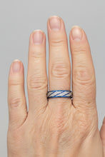Load image into Gallery viewer, Fidget ring - Blue and silver glitter spinner. Sizes 5, 6, 7, 8, 9, 10, 11, 12. FR119
