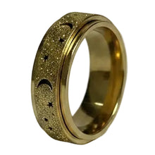Load image into Gallery viewer, Fidget ring - Gold glitter moons &amp; stars spinner. Sizes 6, 7, 8, 9, 10, 11, 12. FR121
