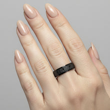 Load image into Gallery viewer, Fidget ring - Black glitter moons &amp; stars spinner. Sizes 5, 6, 7, 8, 9, 10, 11, 12. FR123

