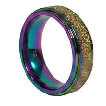 Load image into Gallery viewer, Fidget ring - Rainbow glitter spinner. Sizes 6, 8, 9, 10 ,11, 12.  FR126
