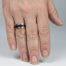 Load image into Gallery viewer, Fidget ring - gold ring with Blue chain spinner. Sizes 5, 6, 7, 8, 9, 10, 11, 12, 13, 14.  FR161
