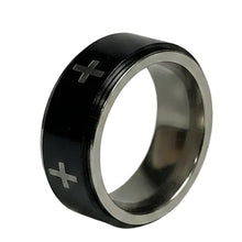 Load image into Gallery viewer, Fidget ring - black spinner with crosses. Sizes 6, 7, 8, 9, 10, 11, 12, 13.  (FR27)

