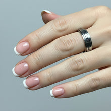 Load image into Gallery viewer, Fidget ring - silver spinner with swirls. Sizes 6, 7, 9, 10.   (FR3)
