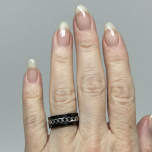 Load image into Gallery viewer, Fidget ring - black ring with silver chain spinner.  Sizes 5, 6, 7, 8, 9, 10, 11, 12, 13, 14.  FR94

