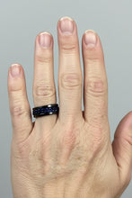 Load image into Gallery viewer, Fidget ring - black ring with blue chain spinner. Sizes 5, 6, 7, 8, 9, 10, 11, 12, 13, 14. FR97
