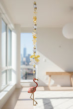 Load image into Gallery viewer, Flamingo Crystal Suncatcher decorated with rose quartz gemstones CH131
