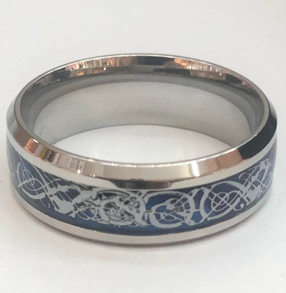 Stainless Steel silver and blue ring size 6, 7, 8, 9, 10, 11, 12, 13. RW101