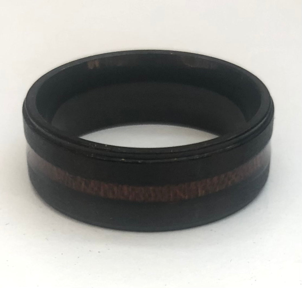 Stainless Steel black and wood ring size 6, 7, 8, 9, 10, 11, 12, 13. RW107