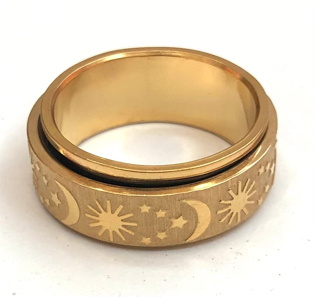 Fidget ring -  Gold stars & moons fidget ring. Fr105
