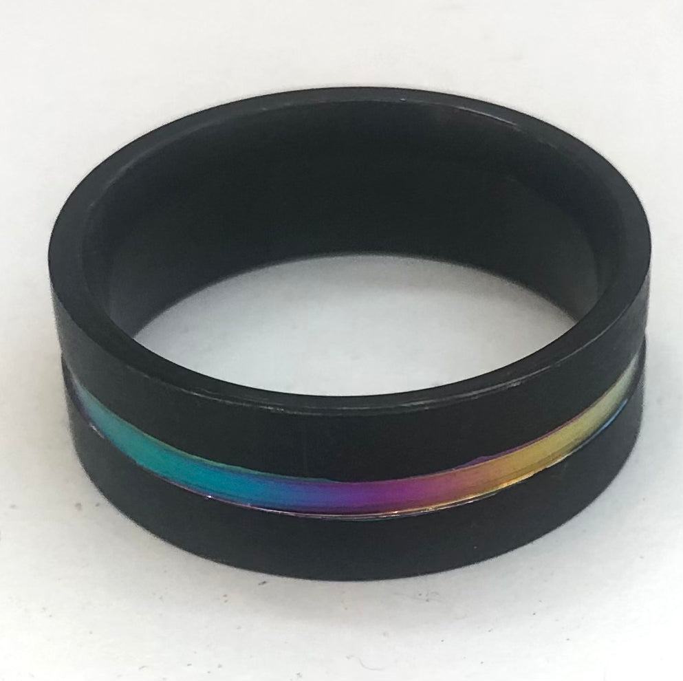 Stainless Steel black and rainbow ring size 6, 7, 8, 9, 10, 11, 12, 13. RW100