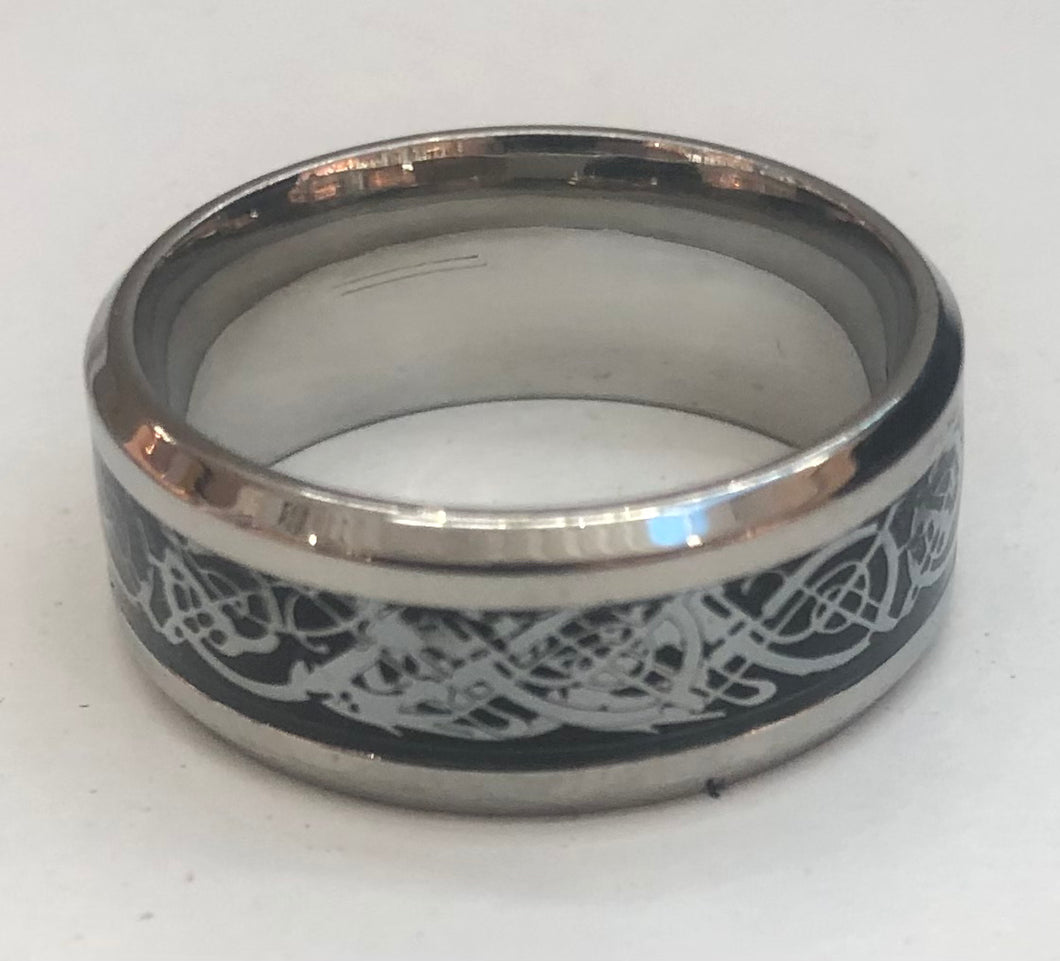 Stainless Steel silver and black ring size 6, 7, 8, 9, 10, 11, 12, 13. RW106