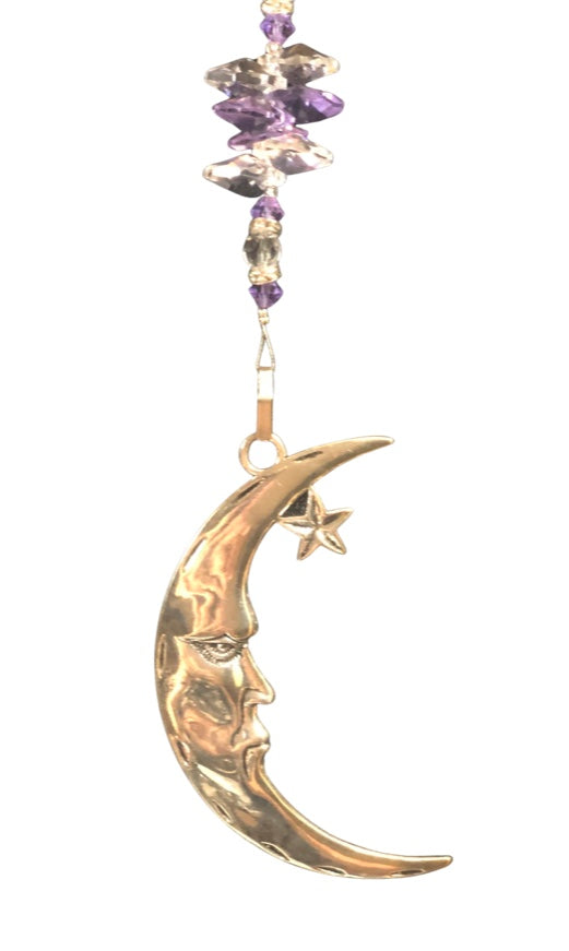 Moon suncatcher which is decorated with crystals and Amethyst
