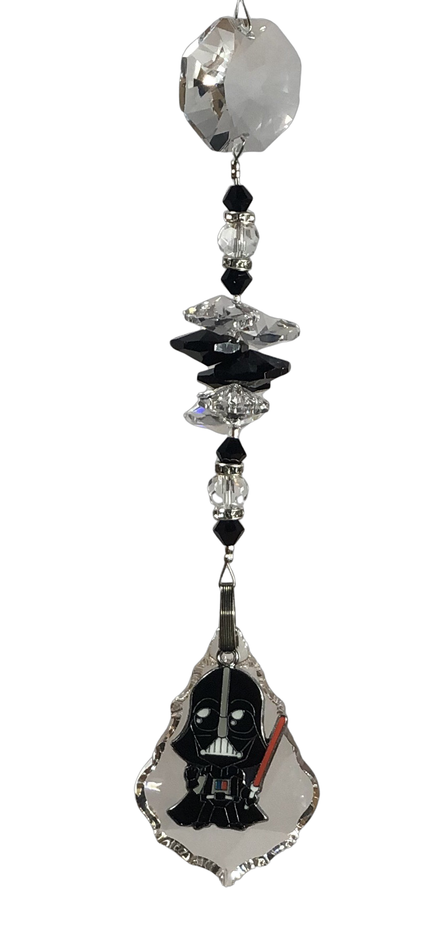 Star Wars - Darth Vader crystal suncatcher, decorated with 50mm Starburst crystal and snowflake obsidian gemstone.