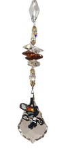 Load image into Gallery viewer, Chainsaw Man - crystal suncatcher, decorated with 50mm Starburst crystal and carnelian gemstone.
