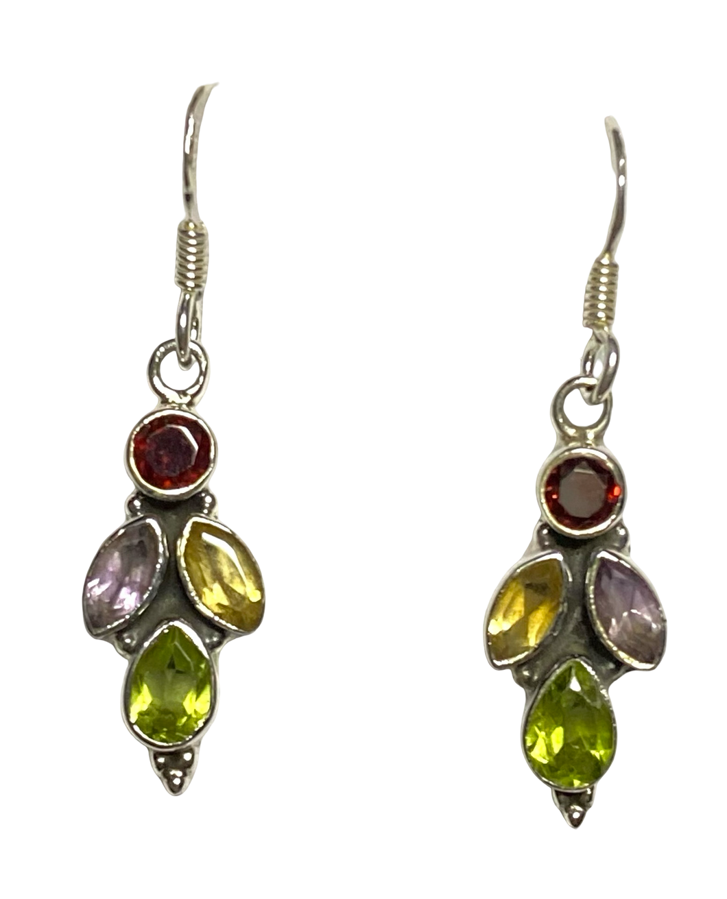 Garnet, Amethyst, Citrine and Peridot sterling silver earrings ER130